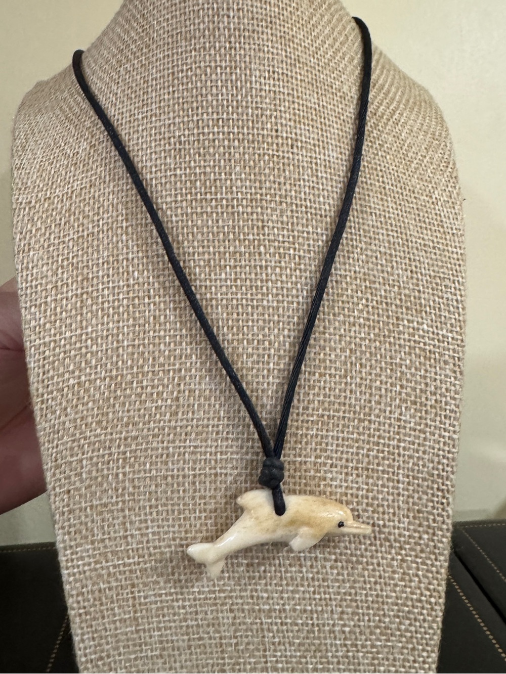 Vintage Dolphin Pendant Necklace on Black Cord